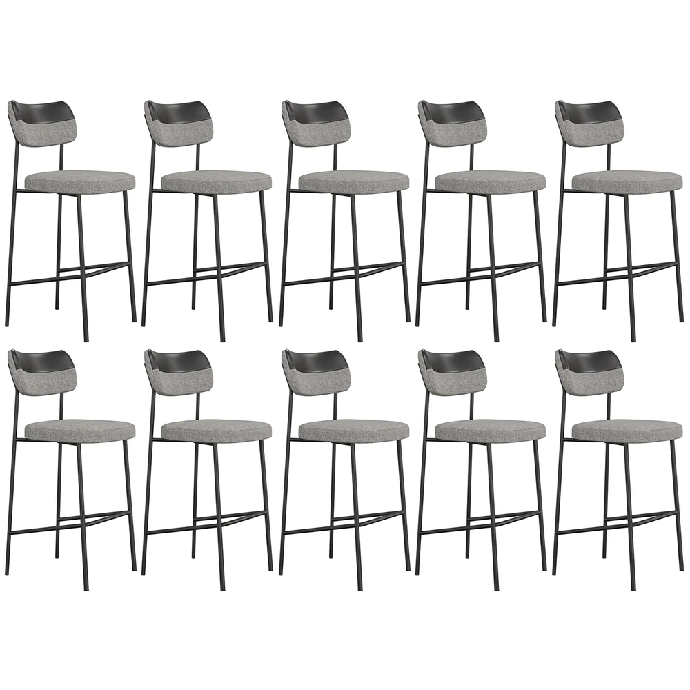 Banqueta Alta Bar Estofada Kit 10 Milli Linho Cinza/Preto A14 - Mpozenato