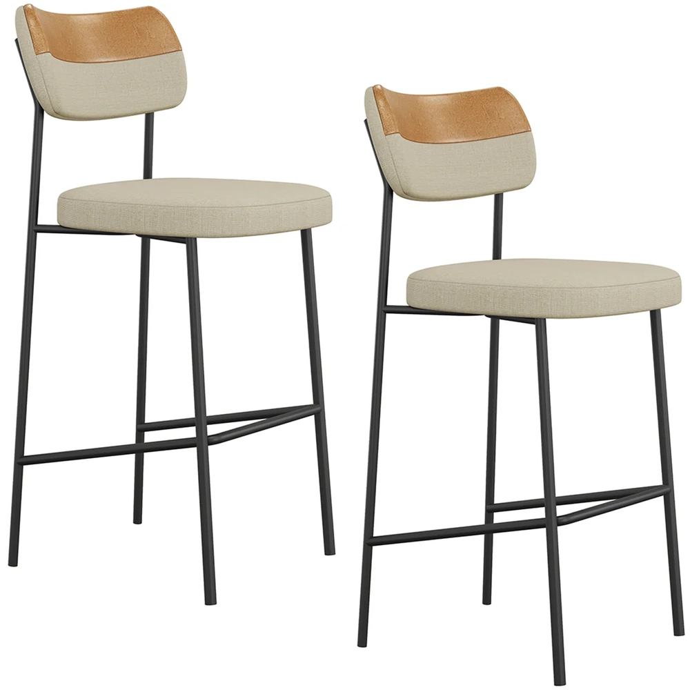 Banqueta Alta Bar Estofada Kit 2 Milli Linho Caramelo/Areia A14 - Mpozenato