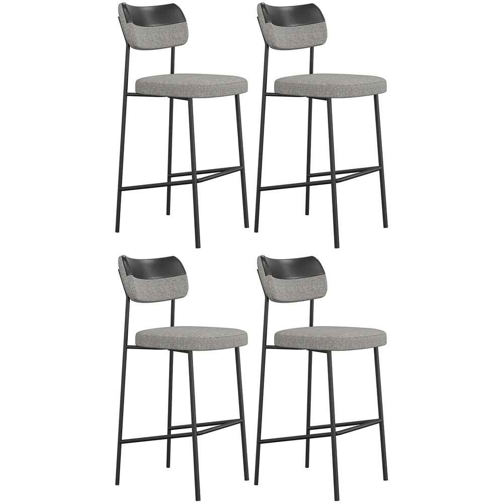 Banqueta Alta Bar Estofada Kit 4 Milli Linho Cinza/Preto A14 - Mpozenato