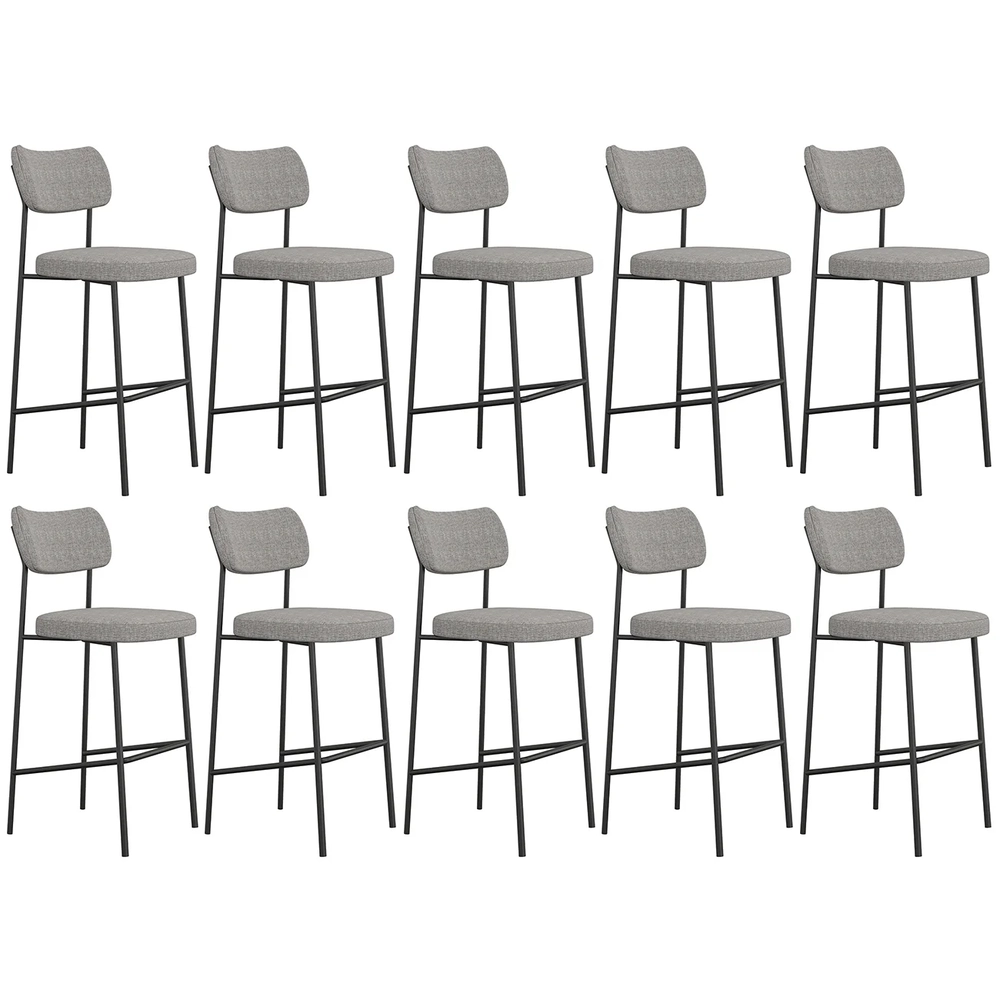 Banqueta Alta Bar Estofada Kit 10 Milli Linho Cinza A14     - Mpozenato