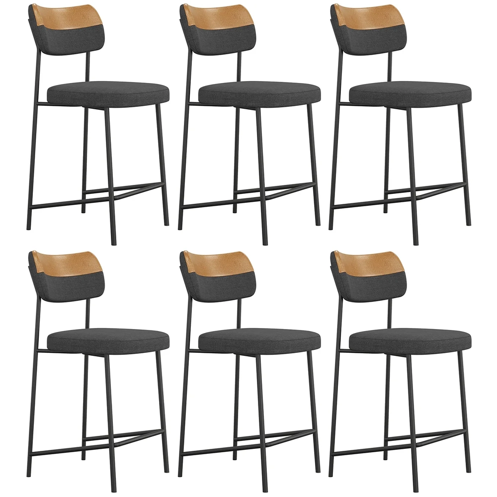 Banqueta Cozinha Média Kit 6 Milli Linho Grafite/Caramelo A14 - Mpozenato