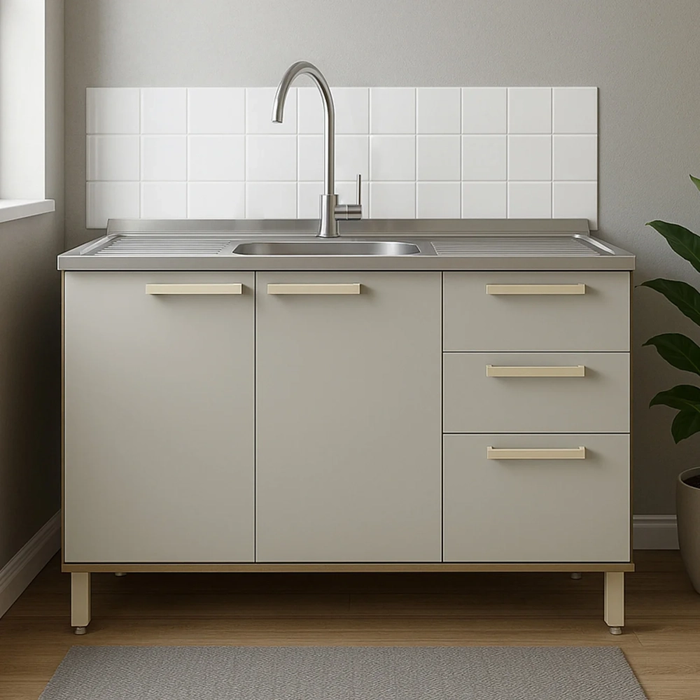 Balcão de Cozinha Com Pia Inox 120cm Nádia Mocca/Avelã L01 - Mpozenato