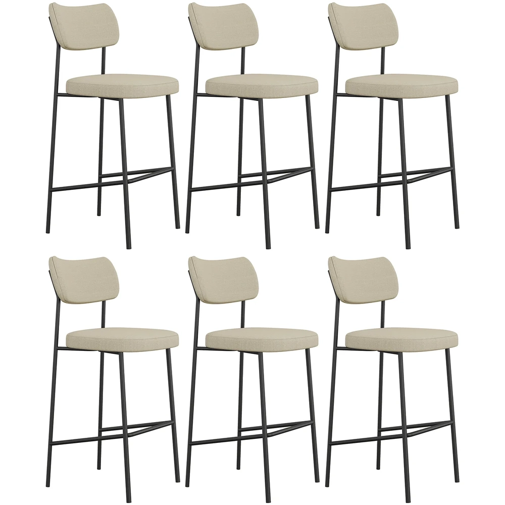 Banqueta Alta Bar Estofada Kit 6 Milli Linho Areia A14      - Mpozenato