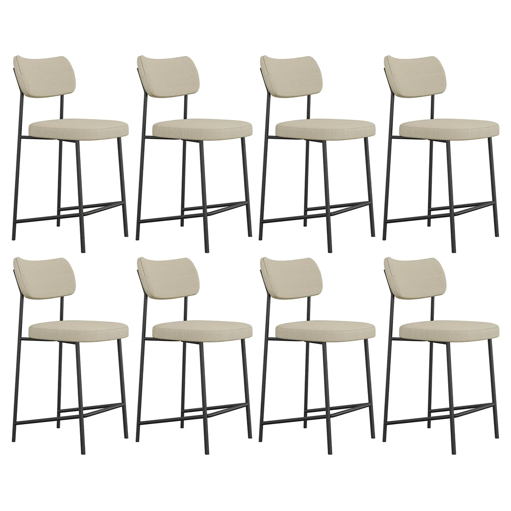 Banqueta Cozinha Média Kit 8 Milli Linho Areia A14          - Mpozenato