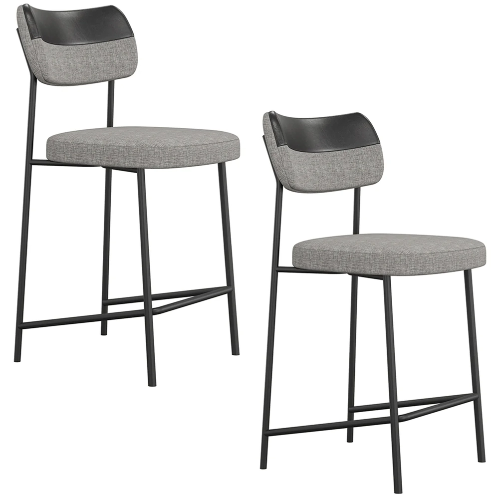 Banqueta Cozinha Média Kit 2 Milli Linho Cinza/Preto A14    - Mpozenato