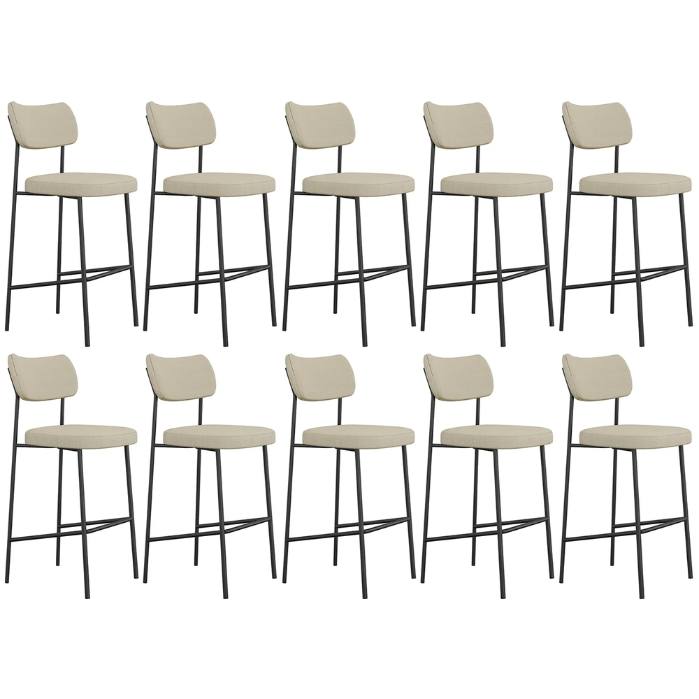 Banqueta Alta Bar Estofada Kit 10 Milli Linho Areia A14     - Mpozenato