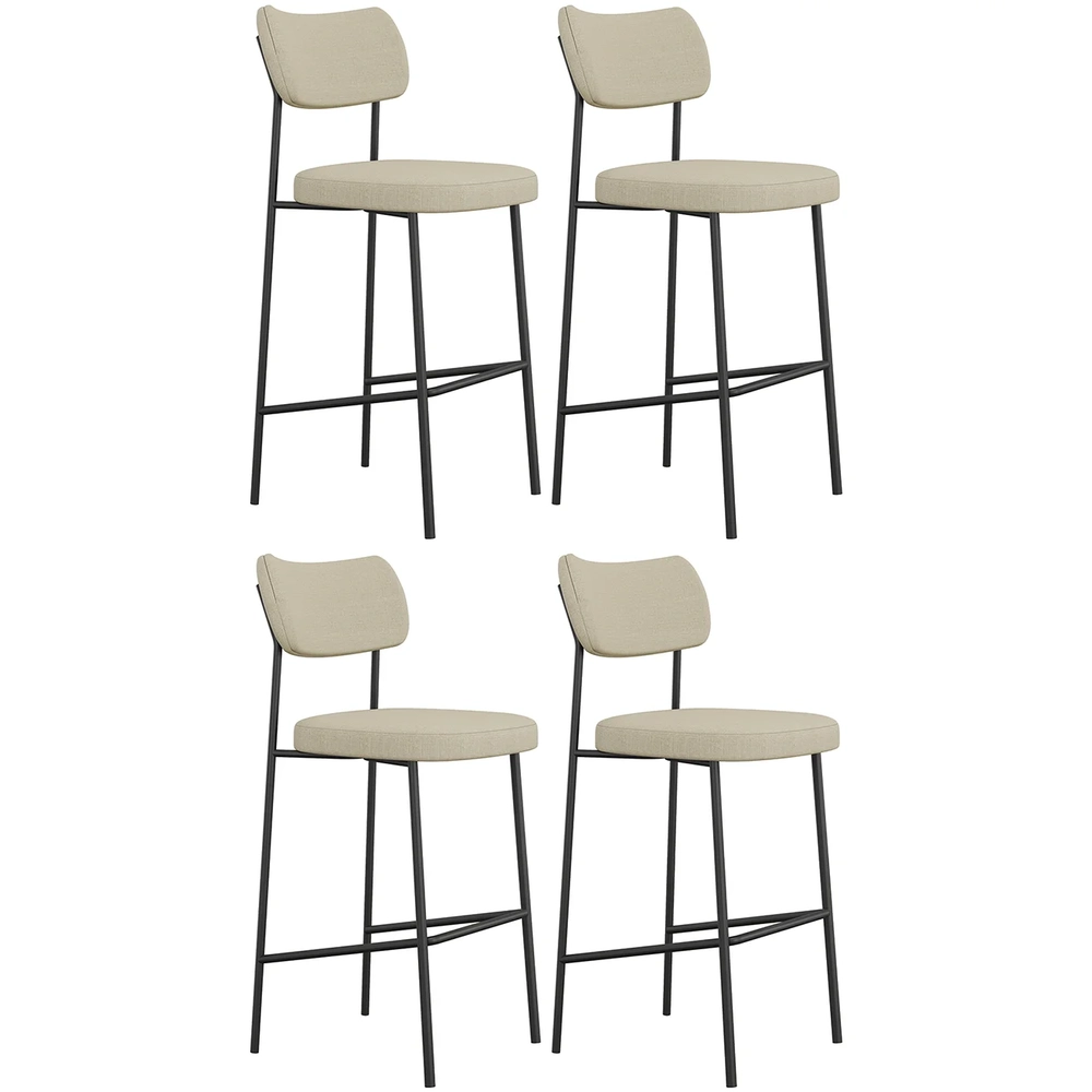 Banqueta Alta Bar Estofada Kit 4 Milli Linho Areia A14      - Mpozenato