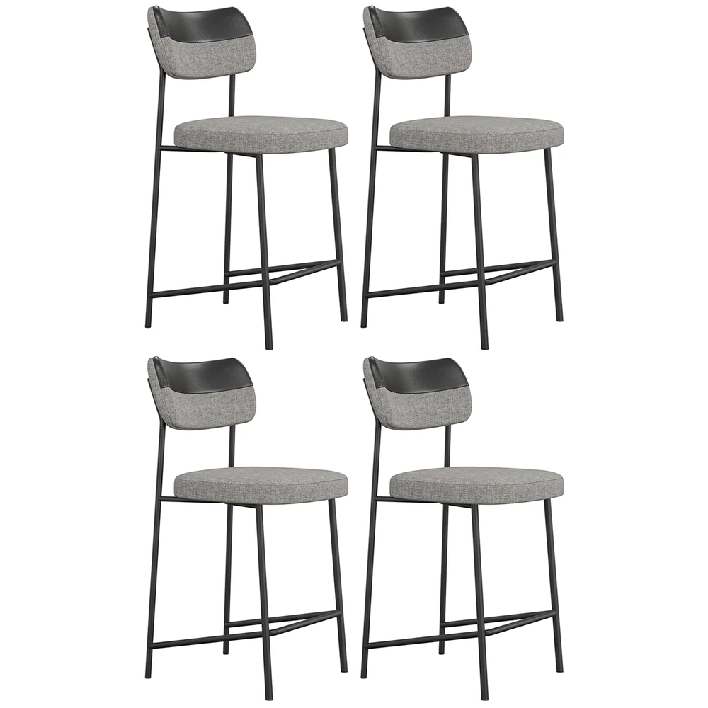 Banqueta Cozinha Média Kit 4 Milli Linho Cinza/Preto A14    - Mpozenato