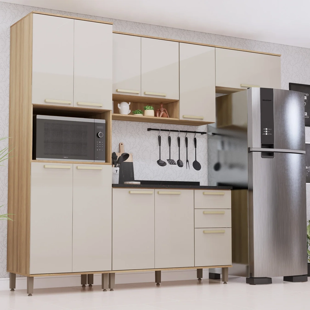 Armário Cozinha 4 Peças CP01 Com Tampo Nádia Mocca/Avelã L01 - Mpozenato