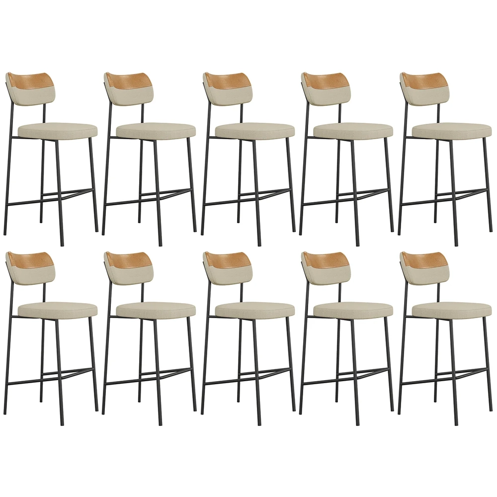 Banqueta Alta Bar Estofada Kit 10 Milli Linho Caramelo/Areia A14 - Mpozenato