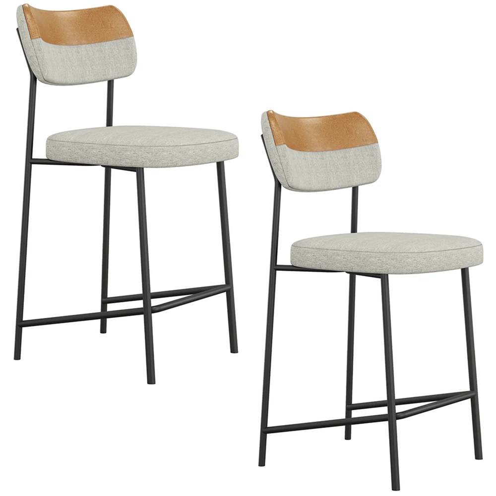 Banqueta Cozinha Média Kit 2 Milli Linho Caramelo/Cinza A14 - Mpozenato