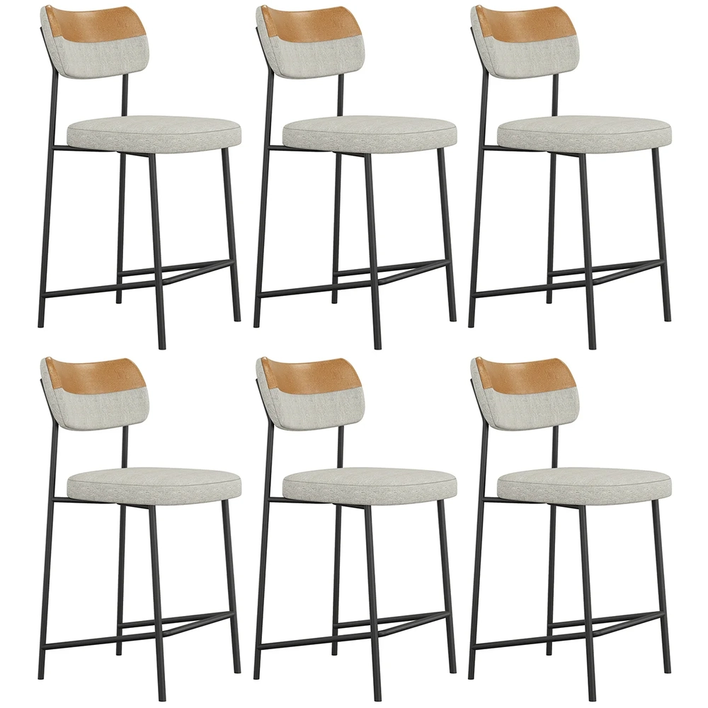 Banqueta Cozinha Média Kit 6 Milli Linho Caramelo/Cinza A14 - Mpozenato