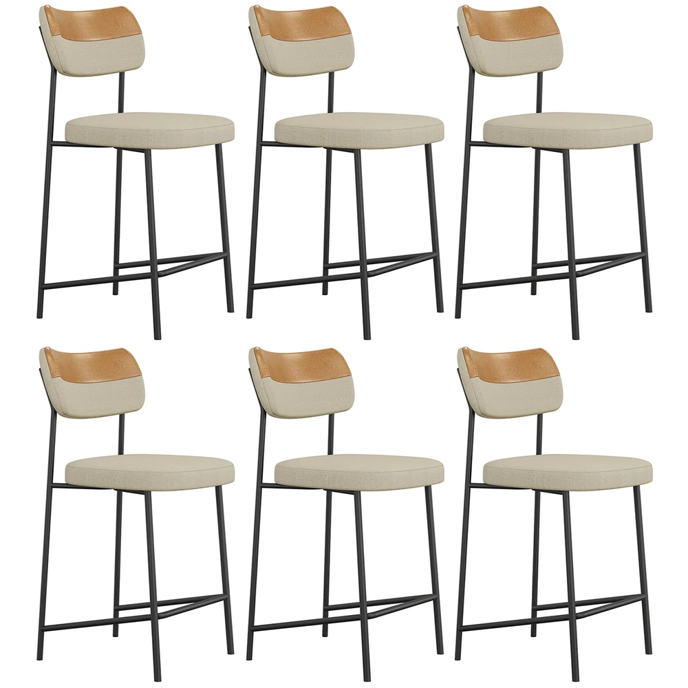 Banqueta Cozinha Média Kit 6 Milli Linho Caramelo/Areia A14 - Mpozenato