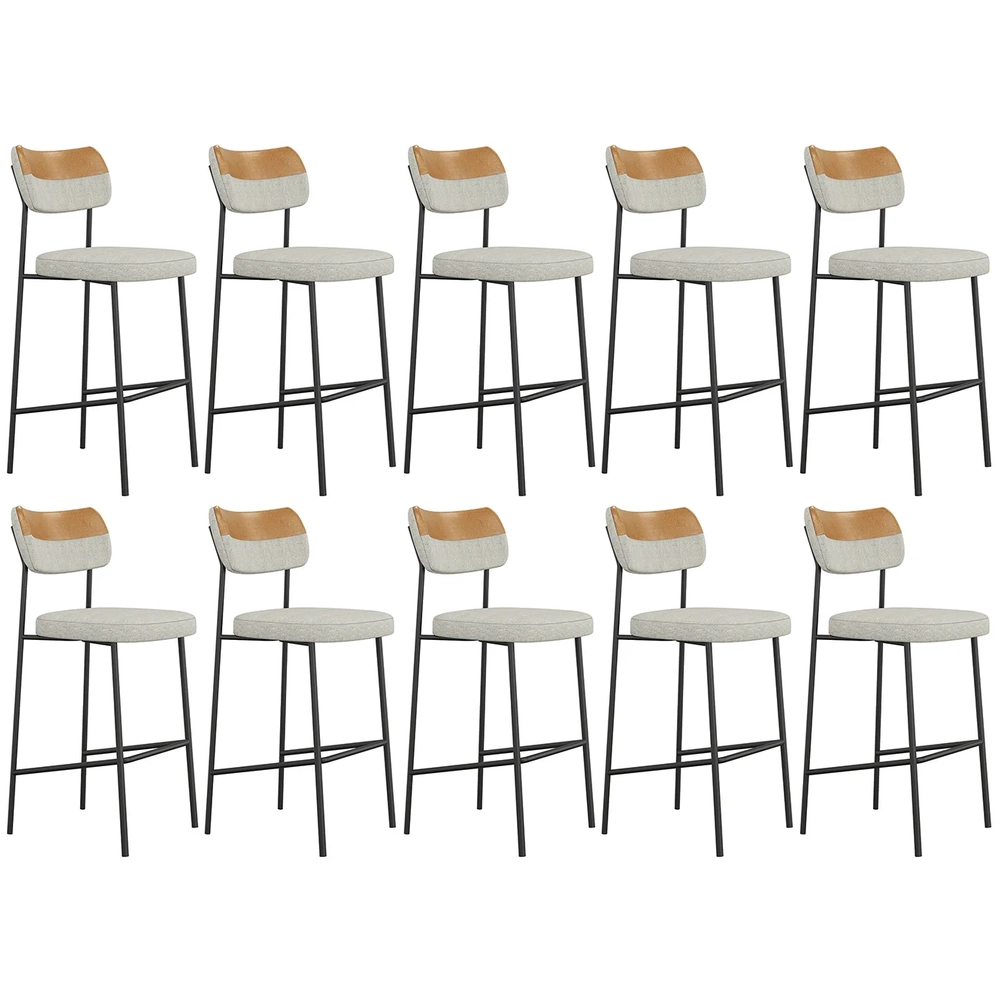 Banqueta Alta Bar Estofada Kit 10 Milli Linho Caramelo/Cinza A14 - Mpozenato