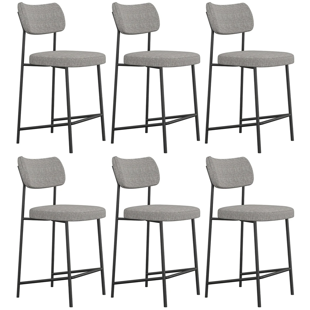 Banqueta Cozinha Média Kit 6 Milli Linho Cinza A14          - Mpozenato