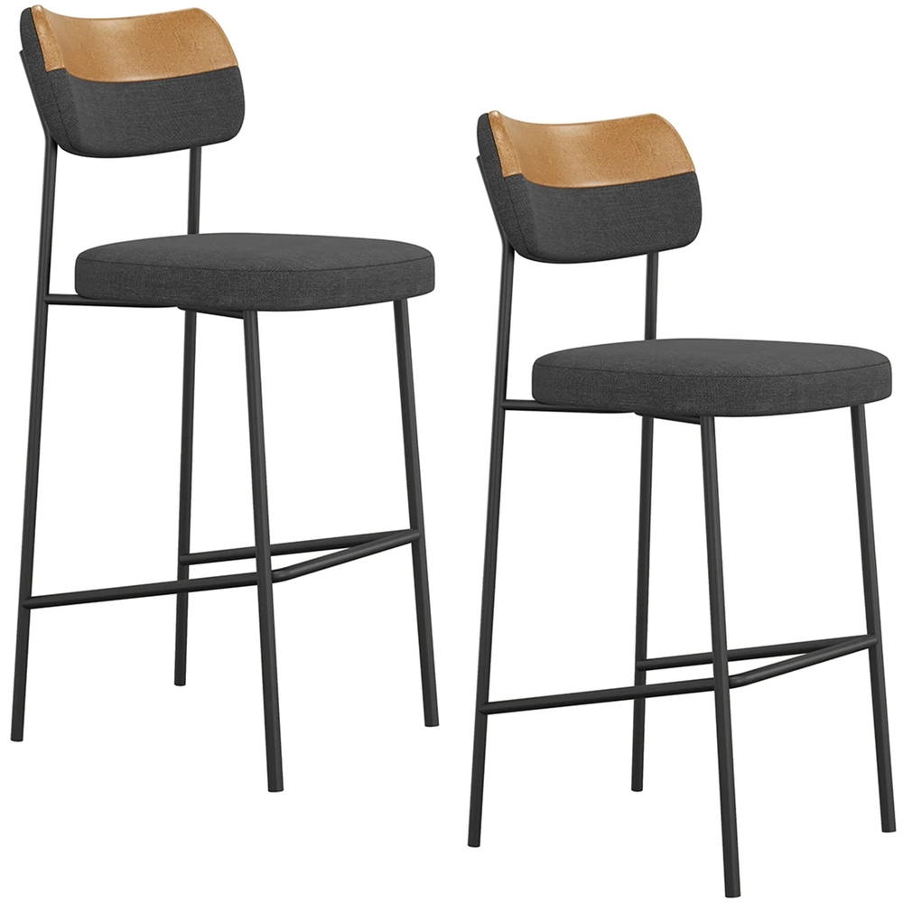 Banqueta Alta Bar Estofada Kit 2 Milli Linho Grafite/Caramelo A14 - Mpozenato