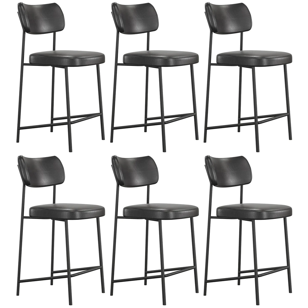 Banqueta Cozinha Média Kit 6 Milli Sintético Preto A14      - Mpozenato