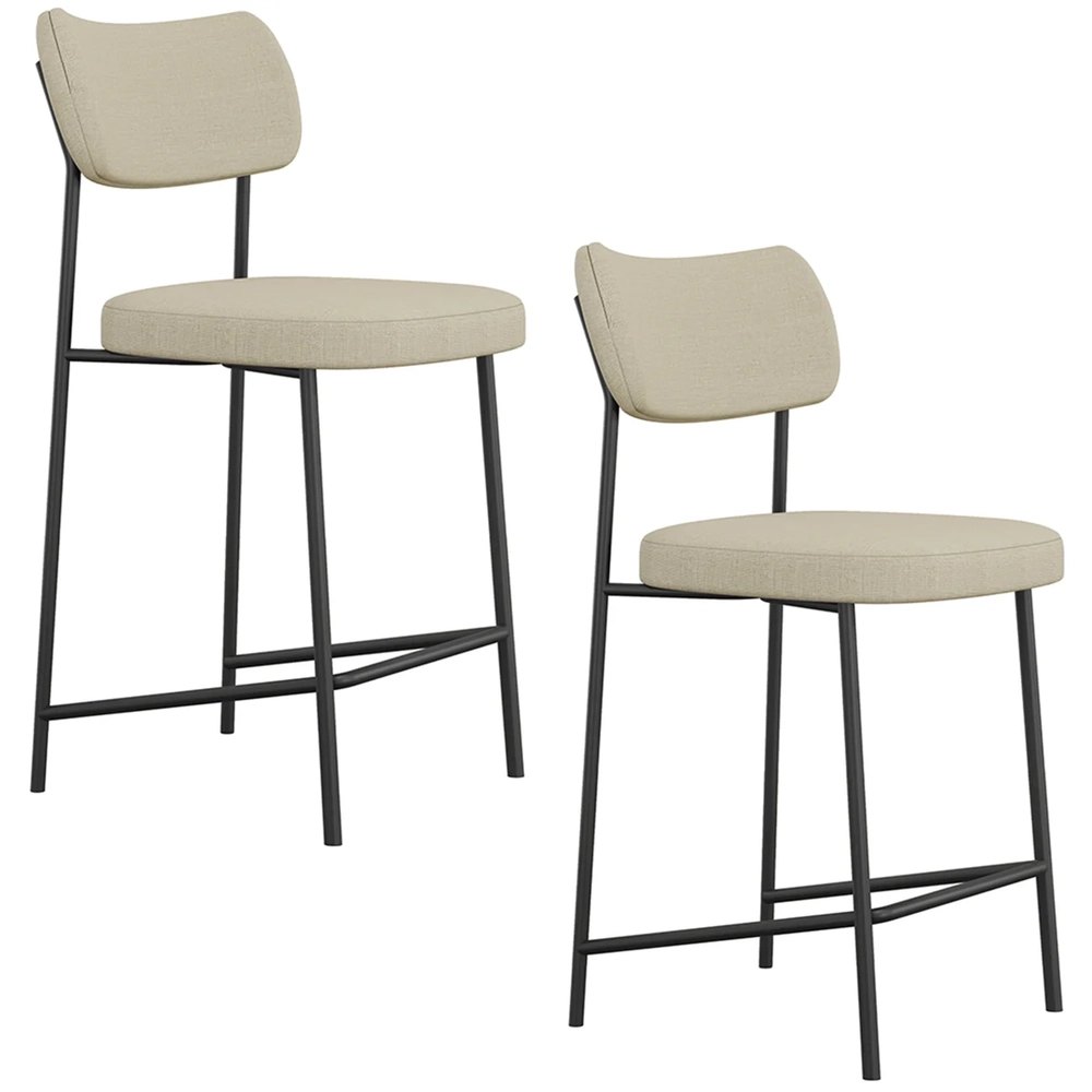 Banqueta Cozinha Média Kit 2 Milli Linho Areia A14          - Mpozenato