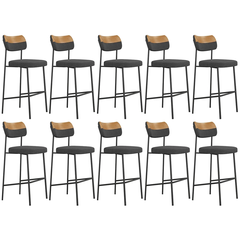 Banqueta Alta Bar Estofada Kit 10 Milli Linho Grafite/Caramelo A14 - Mpozenato