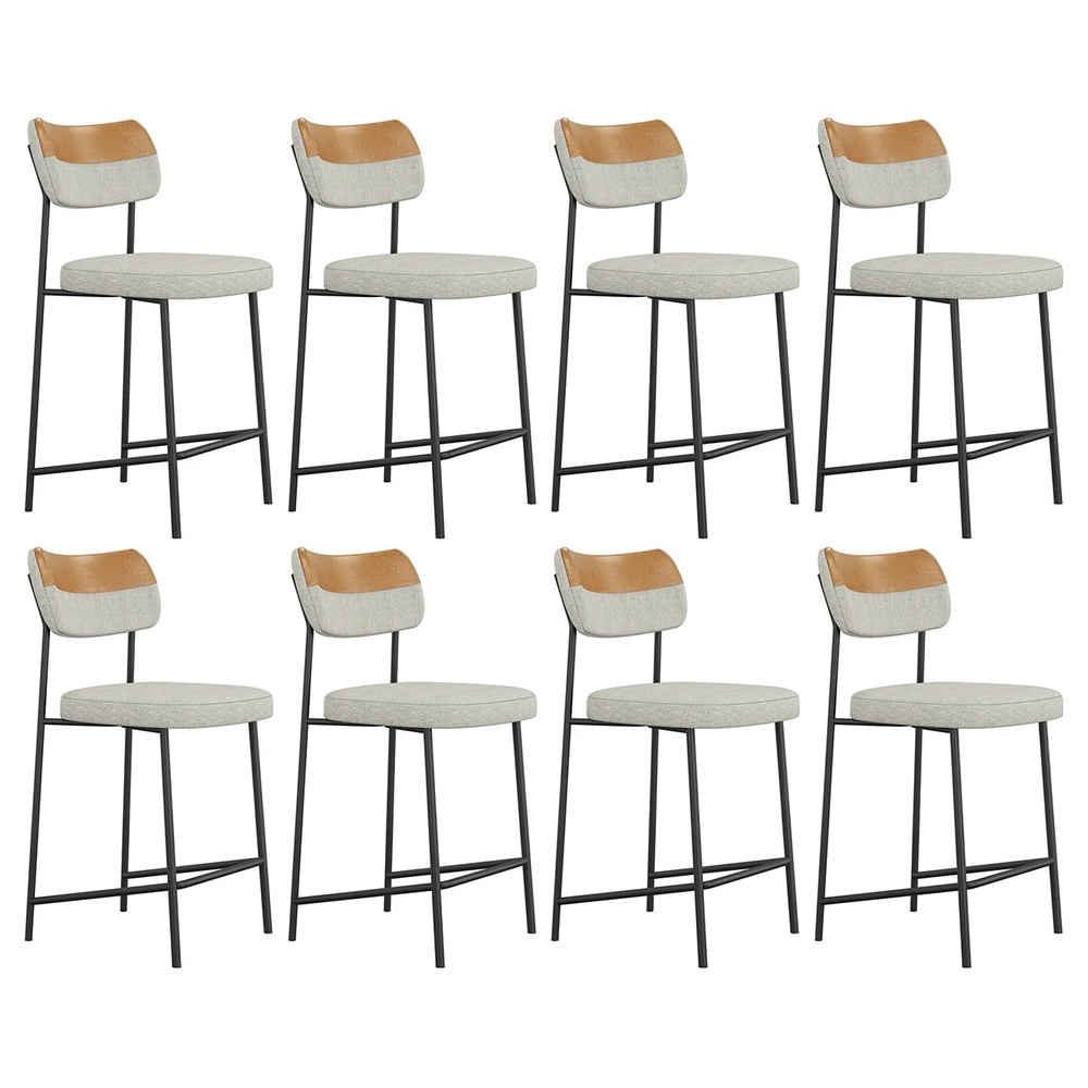 Banqueta Cozinha Média Kit 8 Milli Linho Caramelo/Cinza A14 - Mpozenato