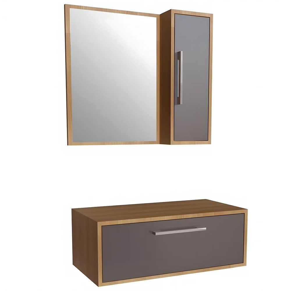 Gabinete Banheiro Para Cuba com Espelho Ingrid Mel/Grafite F10 - Mpozenato