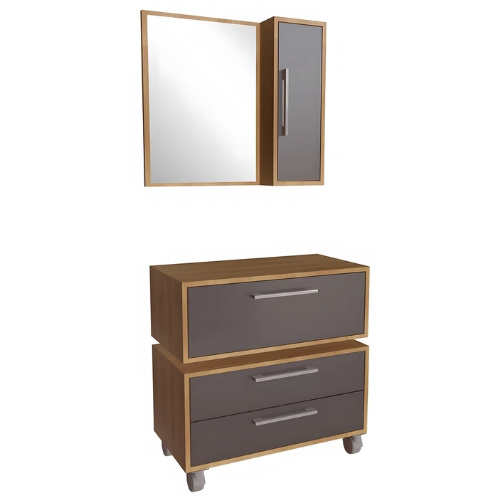 Gabinete Banheiro Gaveteiro e Espelheira Ingrid Mel/Grafite F10 - Mpozenato