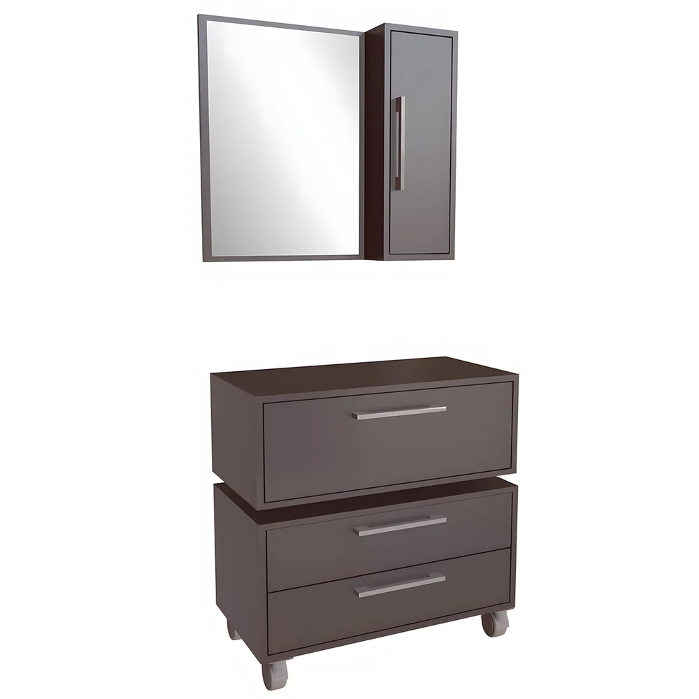 Gabinete Banheiro Gaveteiro e Espelheira Ingrid Grafite F10 - Mpozenato