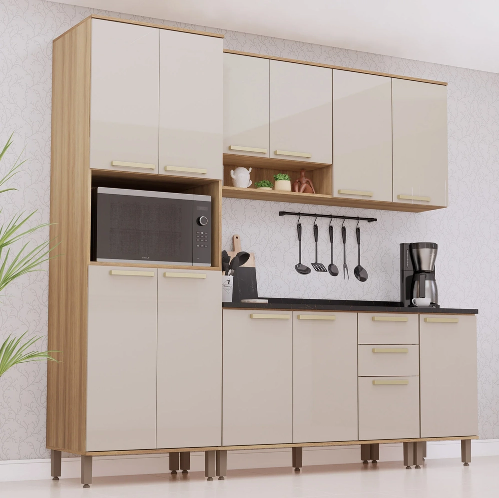 Armário Cozinha 5 Peças CP02 Com Tampo Nádia Mocca/Avelã L01 - Mpozenato