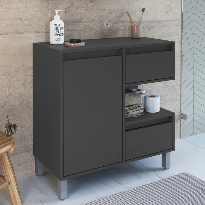 Gabinete de Banheiro 80cm Para Cuba 1 Porta Clari Grafite F10 - Mpozenato