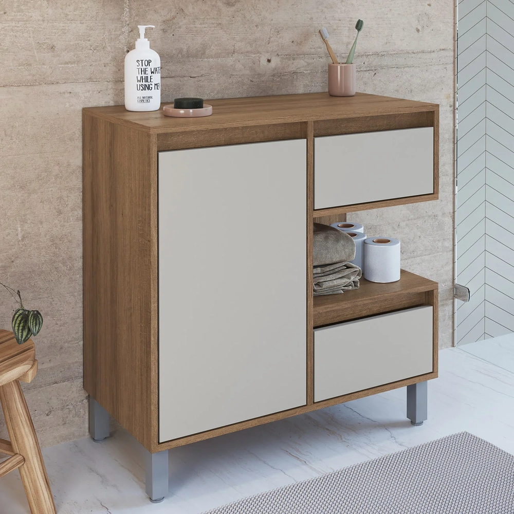 Gabinete de Banheiro 80cm Para Cuba 1 Porta Clari Mel/Arenas F10 - Mpozenato