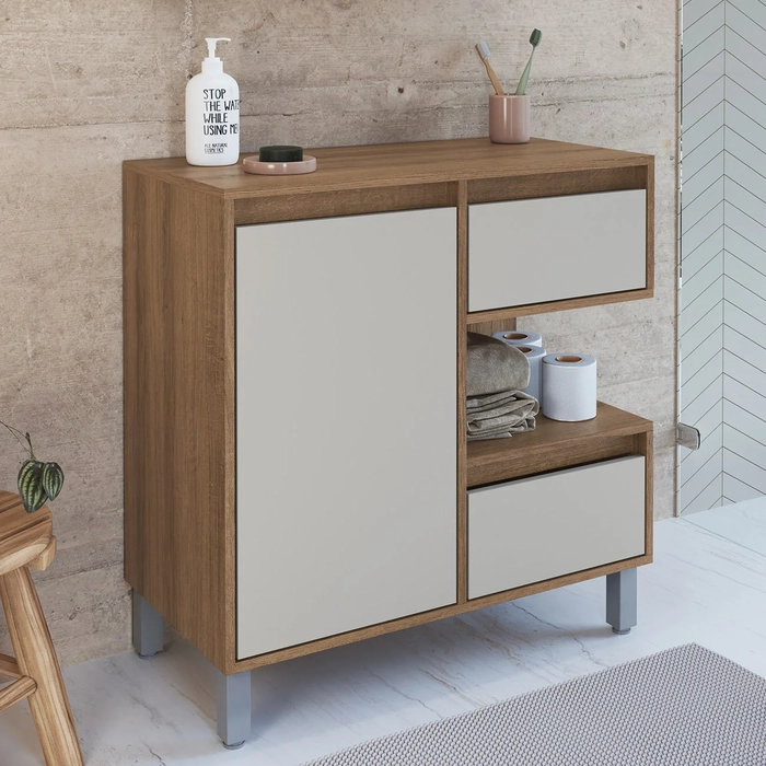 Gabinete de Banheiro 80cm Para Cuba 1 Porta Clari Mel/Arenas F10 - Mpozenato