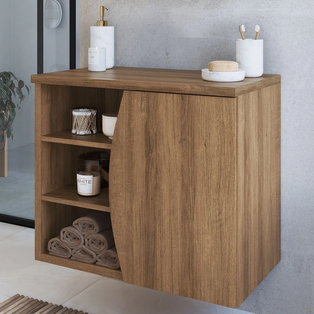 Gabinete de Banheiro 70cm Para Cuba 1 Porta Luanda Mel F10 - Mpozenato