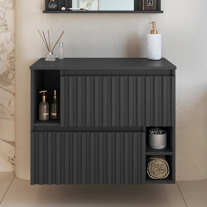 Gabinete Banheiro 75cm Para Cuba 2 Portas Tunís Grafite F10 - Mpozenato