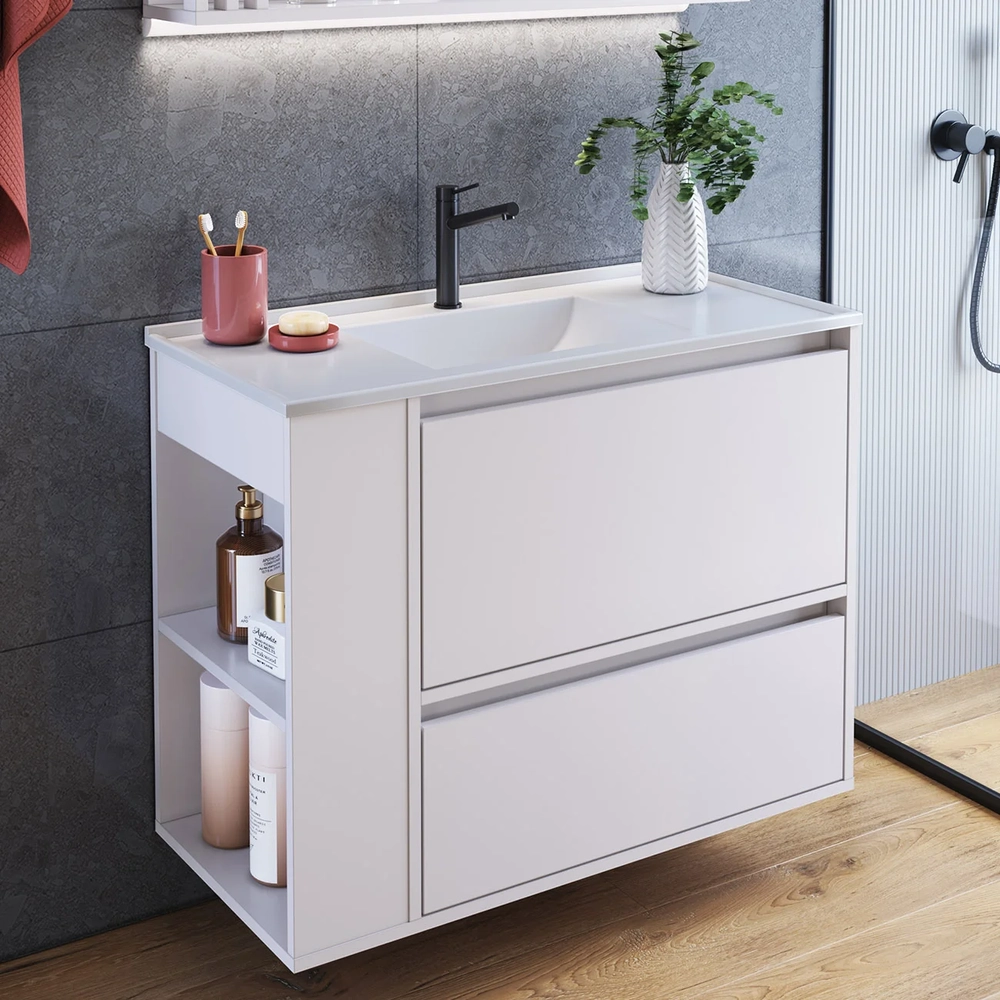 Gabinete de Banheiro 80cm com Lavatório 1 Porta Zeus Branco F10  - Mpozenato