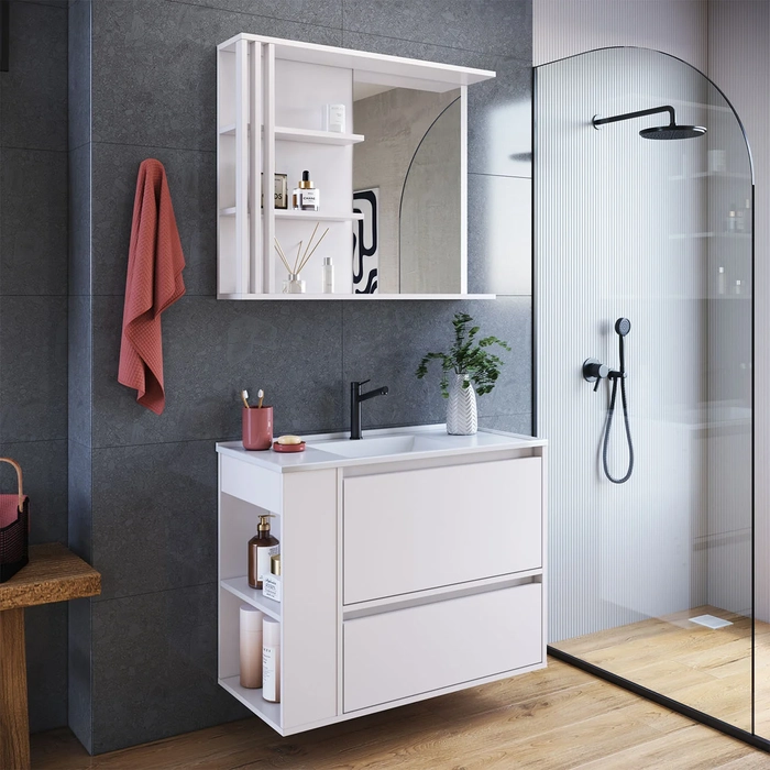 Gabinete Banheiro com Lavatório e Espelheira Zeus Branco F10 - Mpozenato