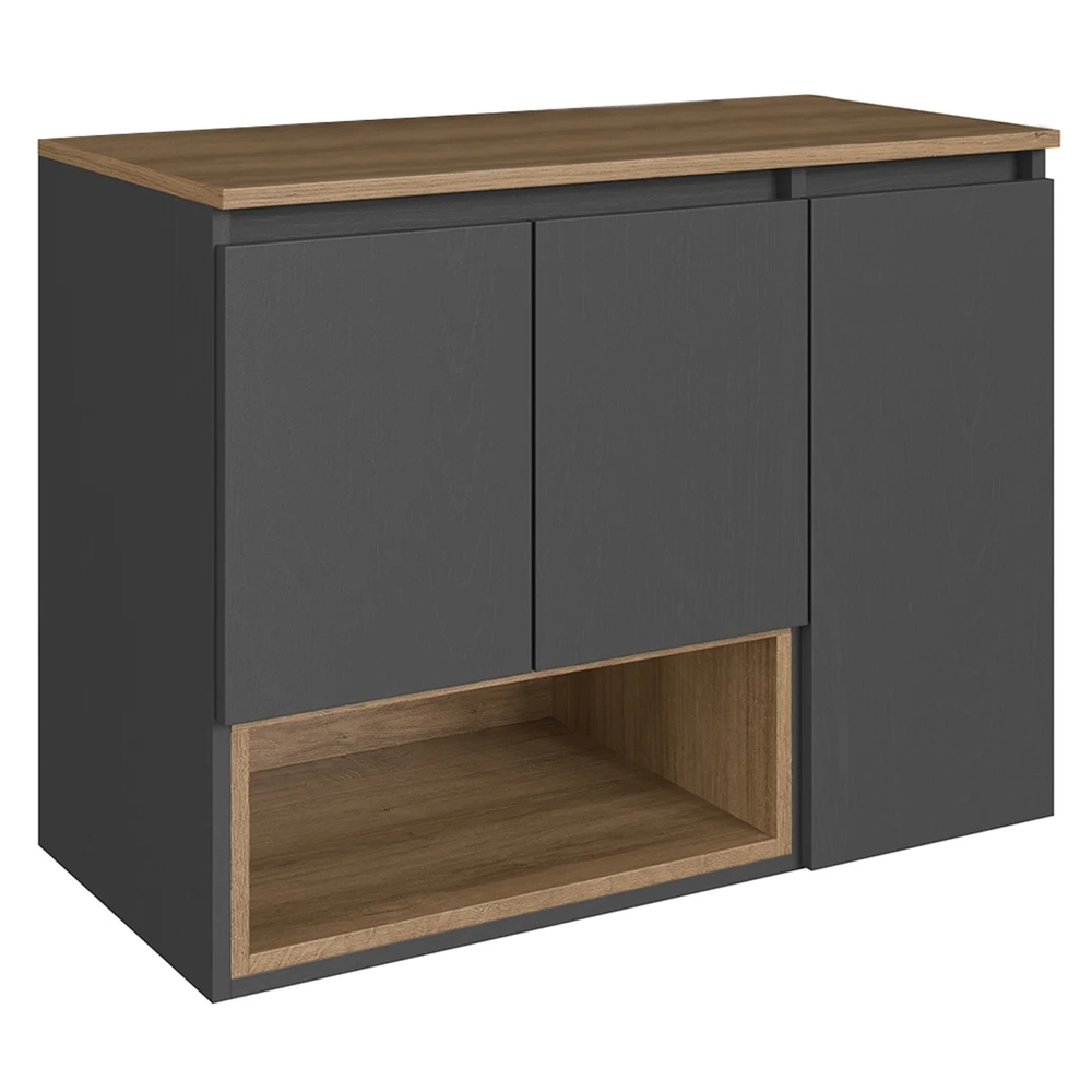 Gabinete Banheiro 80cm Para Cuba 3 Portas Eros Mel/Grafite F10 - Mpozenato