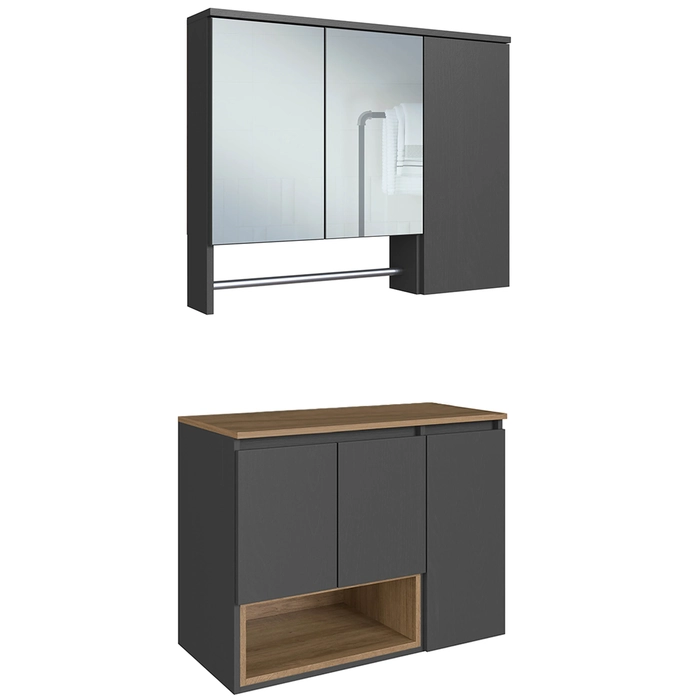 Gabinete Banheiro Para Cuba e Espelheira Eros Mel/Grafite F10 - Mpozenato