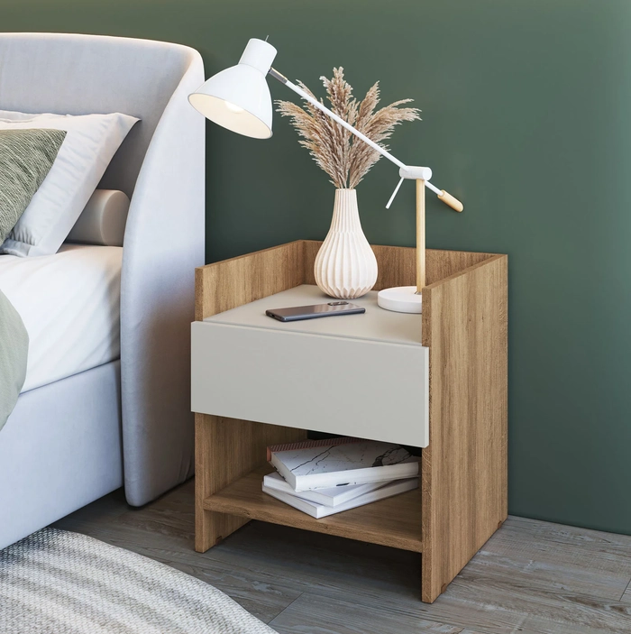 Mesa de Cabeceira 40cm com 1 Gaveta Freyr Mel/Arenas F10 - Mpozenato