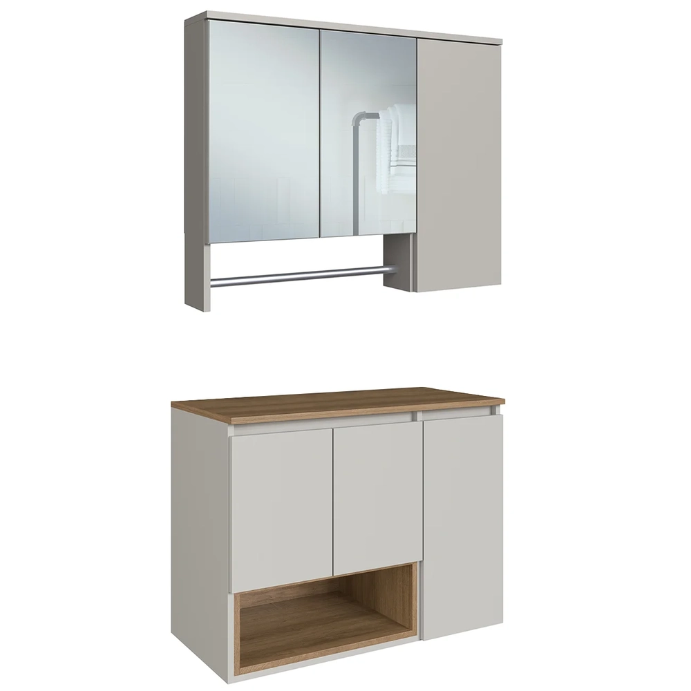 Gabinete Banheiro Para Cuba e Espelheira Eros Mel/Arenas F10 - Mpozenato