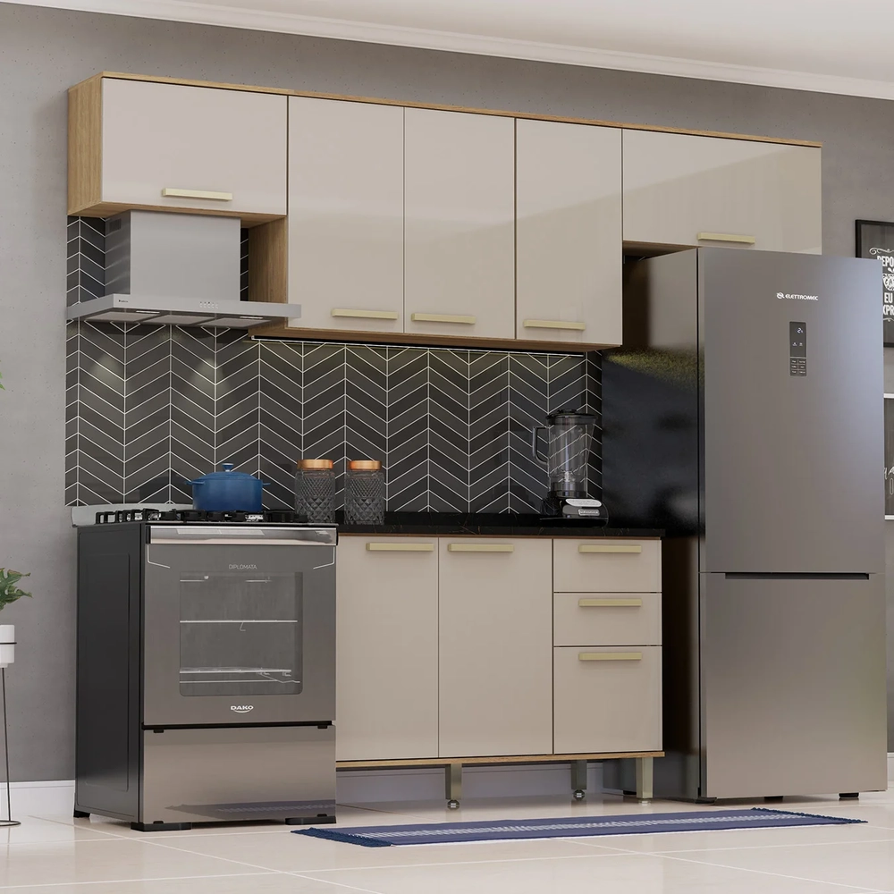 Armário Cozinha 4 Peças CP03 Com Tampo Nádia Mocca/Avelã L01 - Mpozenato