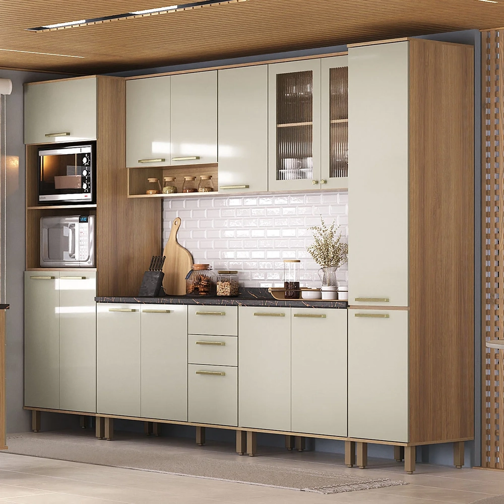 Armário Cozinha 6 Peças CP04 Com Tampo Nádia Mocca/Avelã L01 - Mpozenato