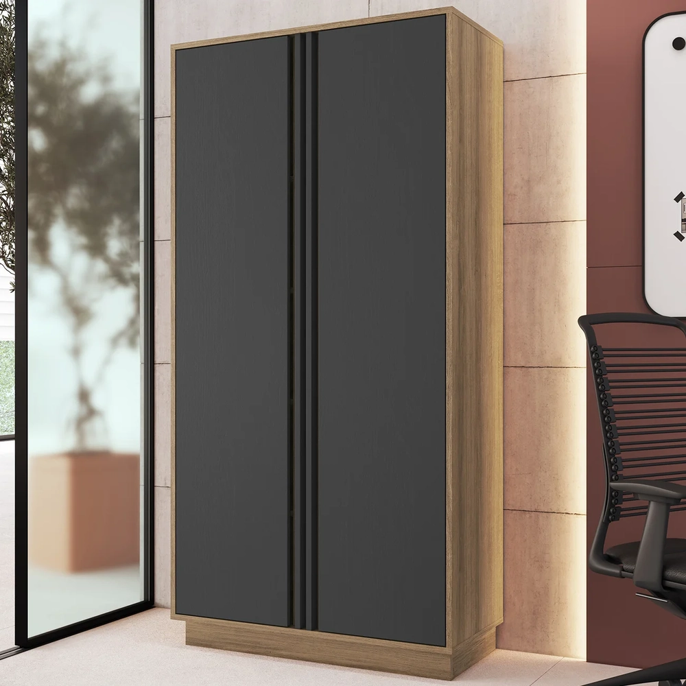 Armário Alto Para Escritório 80cm 2 Portas Rael Mel/Grafite F10 - Mpozenato