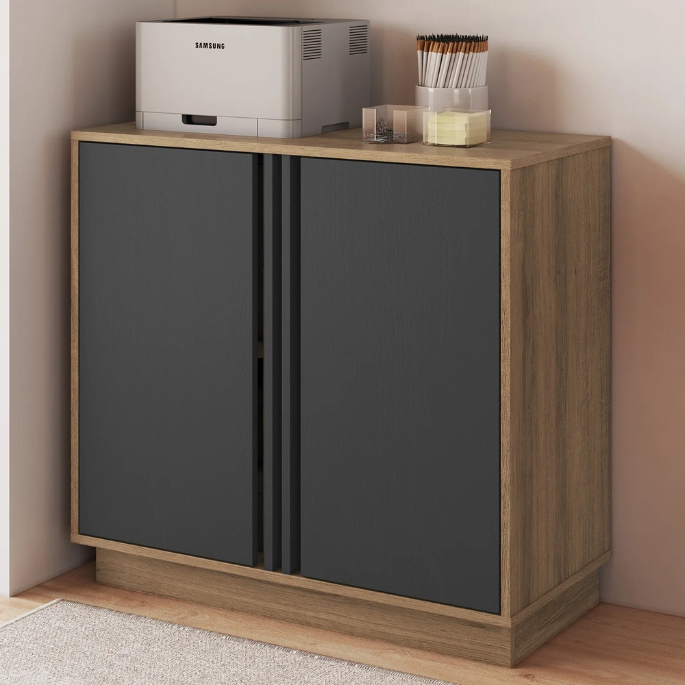 Balcão Para Escritório 80cm 2 Portas Rael Mel/Grafite F10   - Mpozenato