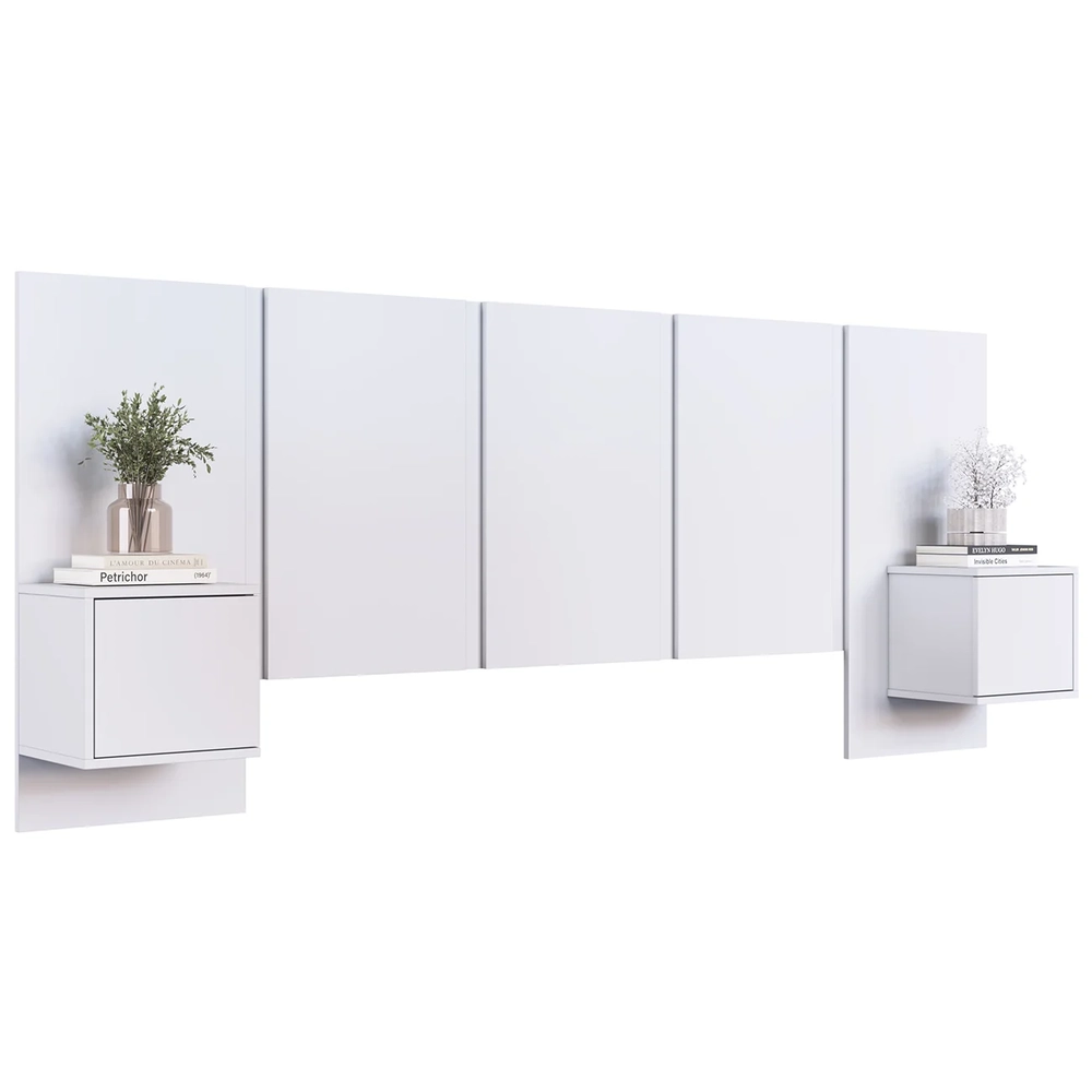 Cabeceira Cama Queen 220cm e Mesas Laterais Ohana Branco A05 - Mpozenato 