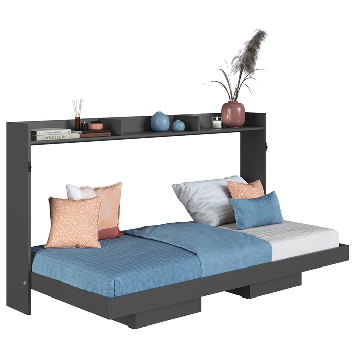 Cama Solteiro Infantil Articulação Horizontal Isis Grafite A05 - Mpozenato 