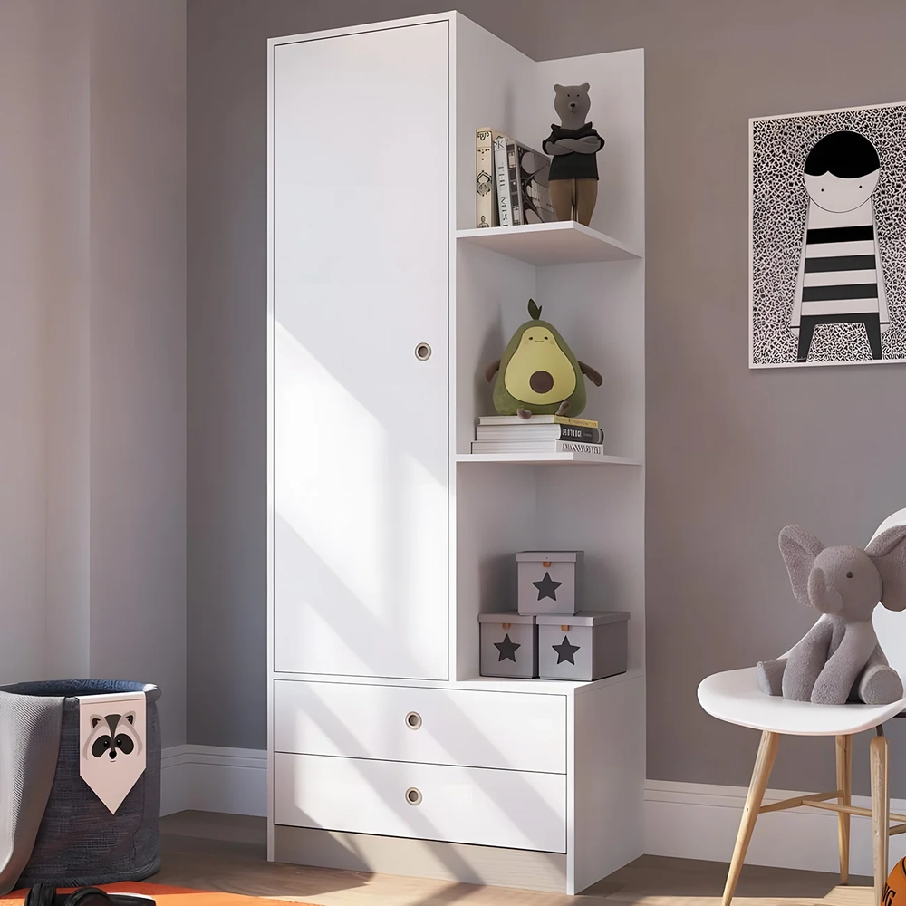 Guarda Roupa Infantil 1 Porta e 2 Gavetas Juno Branco A05  - Mpozenato 