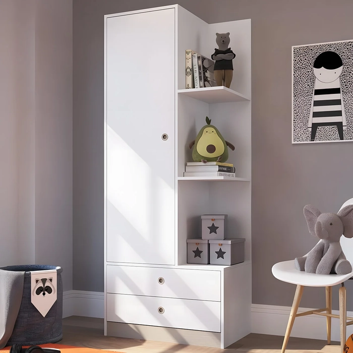 Guarda Roupa Infantil 1 Porta e 2 Gavetas Juno Branco A05  - Mpozenato 