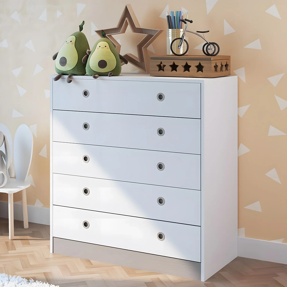 Cômoda Para Quarto Infantil com 5 Gavetas Juno Branco A05  - Mpozenato 