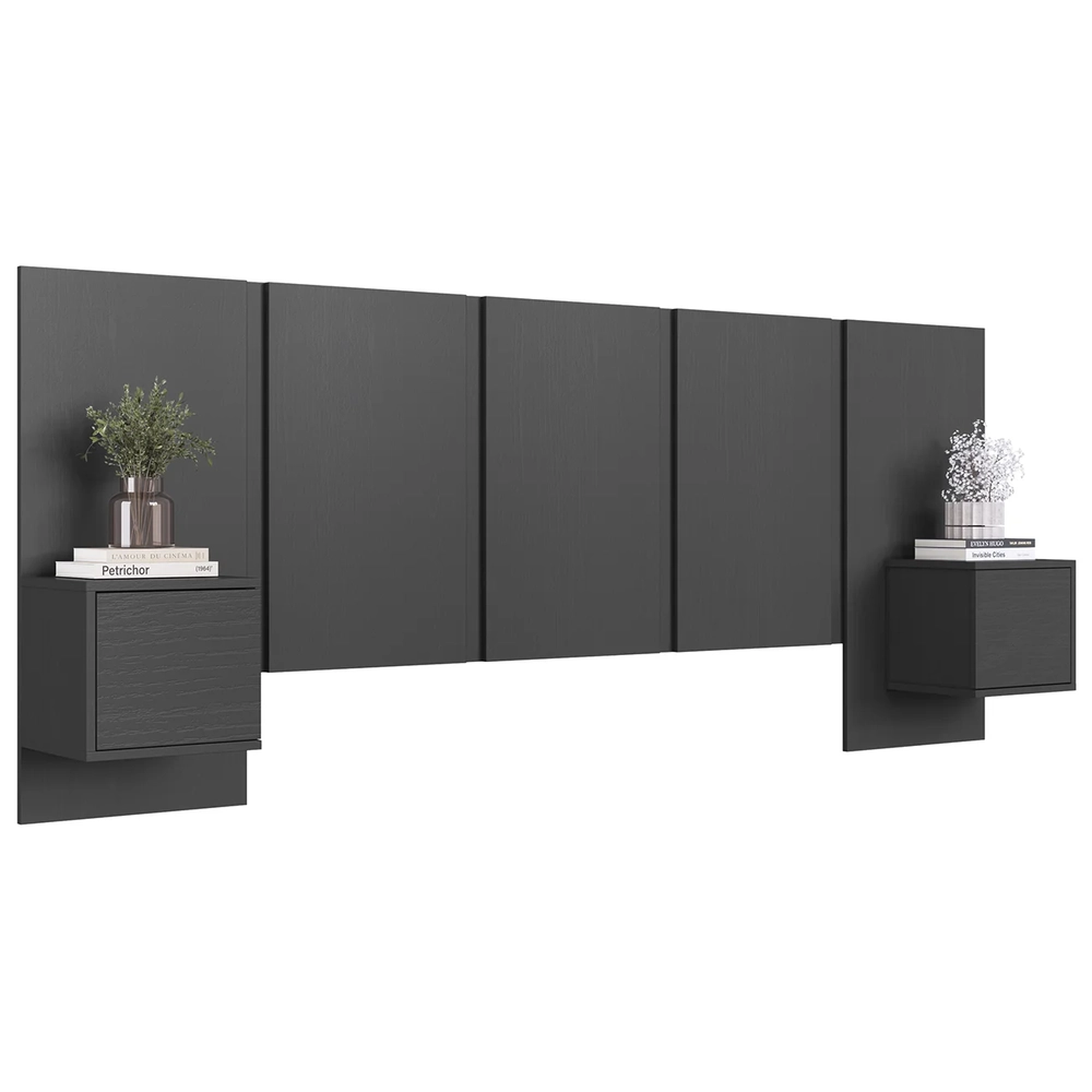 Cabeceira Cama Queen 220cm e Mesas Laterais Ohana Grafite A05 - Mpozenato 