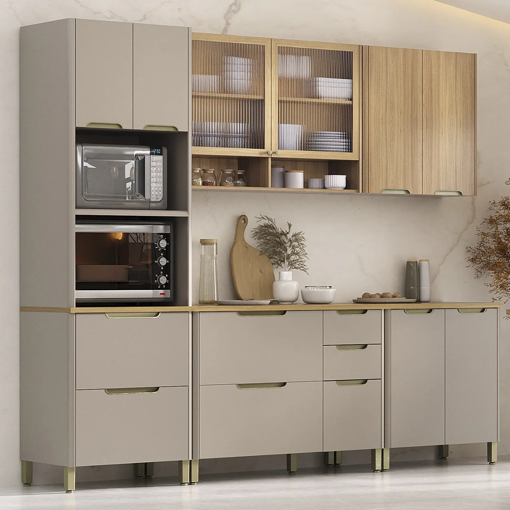 Armário Cozinha 5 Peças CP01 e Tampo Marina Cinammon/Freijó L01 - Mpozenato